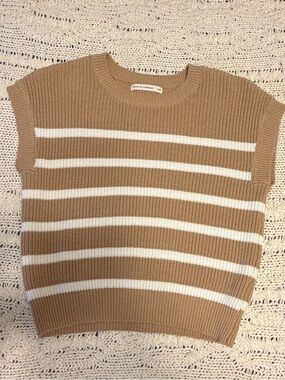 moon & madison Ribbed Knit Crewneck Sweater in Tan Stripe
